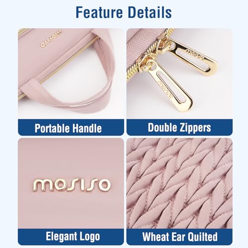 MOSISO Laptop Case 14 inch, 14 inch Laptop Sleeve, Pink | Compatible with HP Lenovo Dell ASUS Acer, HP Stream, Dell Latitude, Lenovo IdeaPad, Wheat Ear Quilted Bag with Handle&Pocket - color: Pink, size: 14 inch