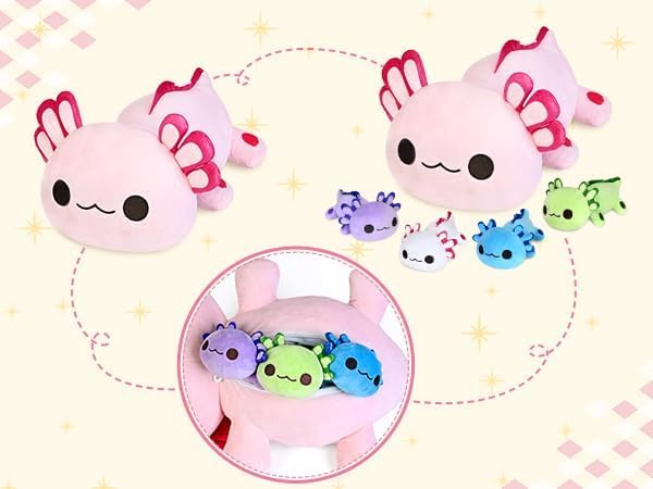 KMUYSL Mommy Plush Toys with 4 Babies, Stuffed Animal for Kids, Axolotl