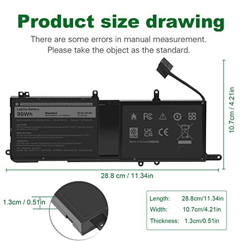Fancy Buying 9NJM1 44T2R MG2YH Laptop Battery for Dell Alienware 15 R3 R4 17 R4 R5 Series P31E P69F P31E001 P31E002 P69F001 P69F002 HF25D 01D82 546FF 0546FF HF250 0HF250 0MG2YH - size: 11.55*4.19*0.51inch
