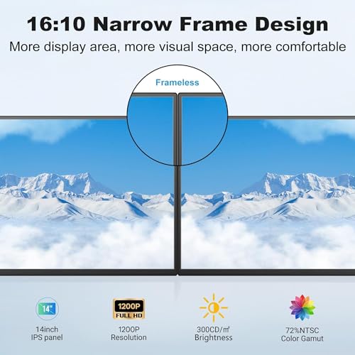 DEPGI 14" Laptop Screen Extender, 1200P FHD One Cable Connect Portable Triple Monitor, Dual Screen Monitor Fits 13"-17.3" Laptop with Stand for MacOS/Windows - style: Without Fan