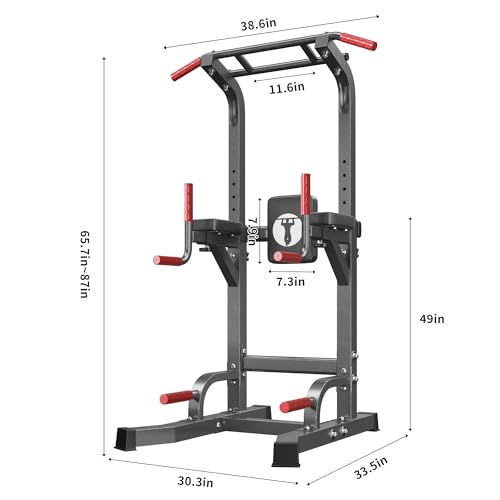 SogesPower Multi-Function Power Tower Pull Up Bar Station for Home Gym | 10-Level Adjustable Height Pull Up Bar Stand Dip Station Strength Training Workout Equipment - color: Black
