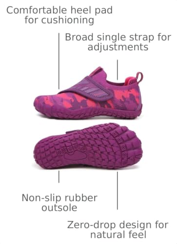 KUBUA Versatile Kids Water Shoes Boys Girls Quick Dry Swim Aqua Socks | Wide Toe Box, Lightweight, Barefoot-Style, Breathable, Beach, Pool, Kayak, Water Parks, Hiking, Toddler, Little Kid, Big Kid - color: Purple, size: 8 Toddler