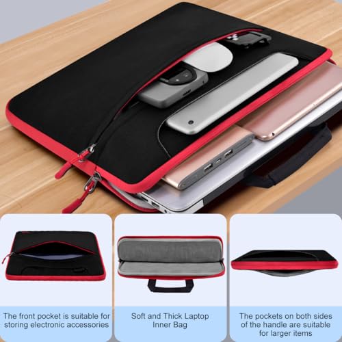 Hseok Laptop Shoulder Bag 17-17.3 inch Case, Durable Shockproof Protective Briefcase with Multi-Pockets Compatible with Lenovo Most 17-17.3 inch HP Acer Dell ASUS MSI Notebooks,Black-red - color: Black-red, size: 17-17.3"