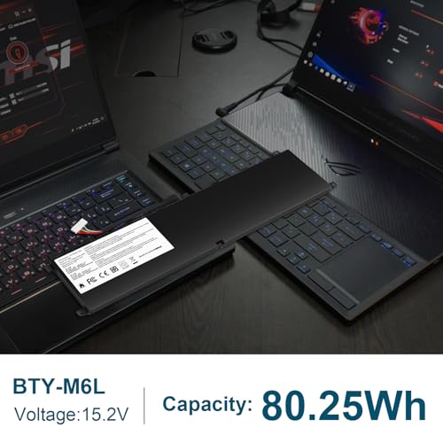 BTY-M6L MS-16Q2 MS-16Q3 Laptop Battery Compatible with MSI GS65 GS75 Stealth Thin 8RF 8SE 8SF 8SG 9RE 9SD 9SE 9SF 9SG PS63 PS42 8RB Modern 8RC 8SC P65 Creator 8RD 8RF 8RE 8SF 9SE P75 Creator 9SC 9SE - size: 13.19*3.23*0.28inch BTY-M6L
