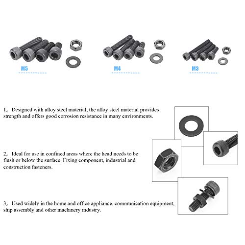 DYWISHKEY 500 Pieces M3 M4 M5, 12.9 Grade Alloy Steel Hex Socket Head Cap Bolts Nuts Assortment Kit with Hex Wrenches - size: M3 M4 M5, style: Socket Head