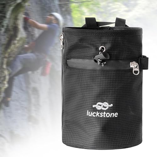 Rock Climbing Chalk Bag Waist Belt Chalk Carrier Bag with Zipper Pocket for Fitness Bowling Gymnastics Gym Weight Lifting - color: Black