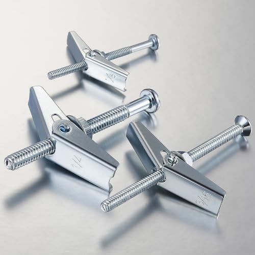 Wensilon (100 pcs) 1/8" Heavy Duty Drywall Anchors and Screws,Toggle Bolts and Wing Nuts Set, Hollow Drywall Anchors Bolts Screws Assortment Kit for Hanging Lamps Heavy Items - size: 1/8" (100 pcs)