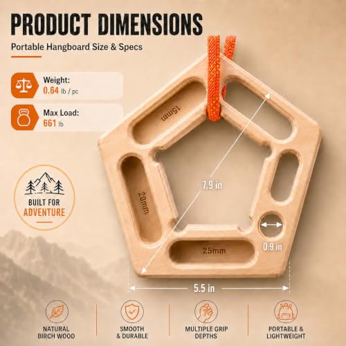 2-Pack Portable Wooden Climbing Hangboards for Finger and Grip Training | Two birch boards with ropes feature 10/15/20/25 mm pockets and finger slots for warm-ups, grip strength and pull training.