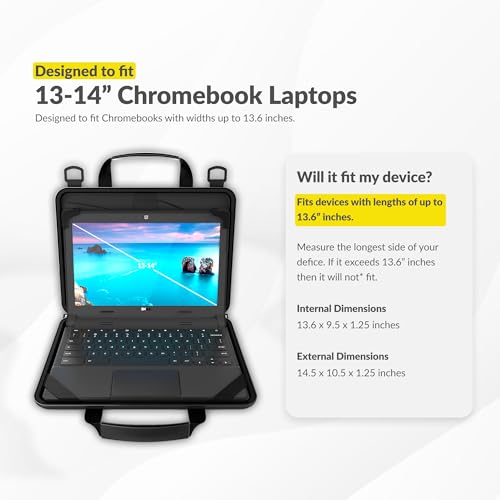 13-14 Inch Always-on Chromebook Protective Hard Case with Accessory Pouch and Adjustable Shoulder Strap - color: Deep Red