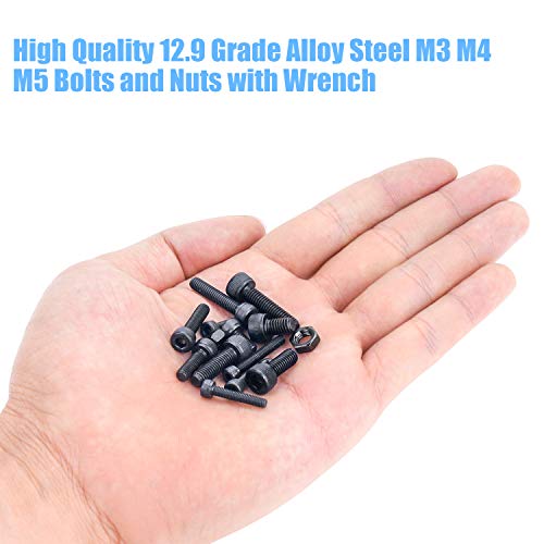 DYWISHKEY 500 Pieces M3 M4 M5, 12.9 Grade Alloy Steel Hex Socket Head Cap Bolts Nuts Assortment Kit with Hex Wrenches - size: M3 M4 M5, style: Socket Head