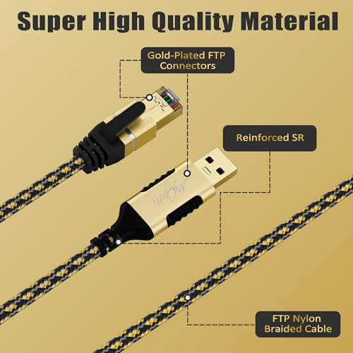 USB to Ethernet Cable 6 FT, USB-A 3.0 to RJ45 Cable, FTP, 1Gbps High-Speed-Shielded LAN Network Cable, Directly Connected, Compatible with Laptop, PC, MacBook, Switch, Windows, macOS, Linux - size: 6FT