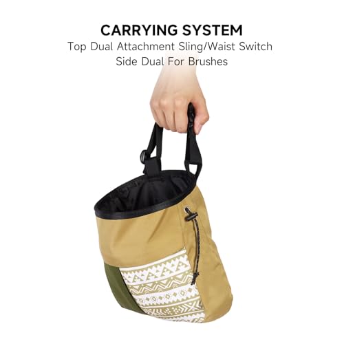 RiToEasysports Chalk Bag, Large Capacity Mountaineering with Trapezoidal Bottom Holds with Dual Hanging Points for Outdoor Sports - size: Large Khaki