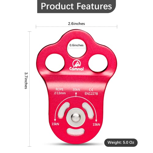 Climbing Pulley 3 Hole Climbing Pulley Stable Traction Climbing Pulley Device Zipline System Pulley, Suit for Tree Work, Rope Climbing and More, Red - color: 3-hole-red