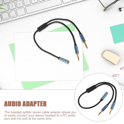 Y Splitter Cable Headset Jack Adapter Cord with Strain-Relief Rings and Label Stereo Earphone Splitter for Audio and Microphone Input Compatible with Laptops and Smartphones