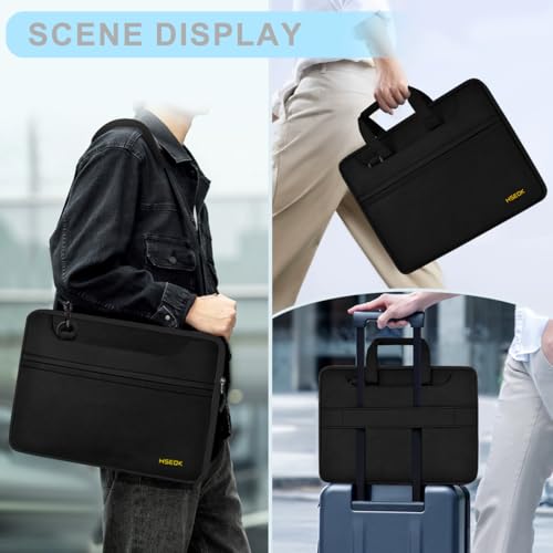 Hseok Laptop Shoulder Bag 17-17.3 inch Case, Durable Shockproof Protective Briefcase with Multi-Pockets Compatible with Lenovo Most 17-17.3 inch HP Acer Dell ASUS MSI Notebooks,Black - color: Black, size: 17-17.3"