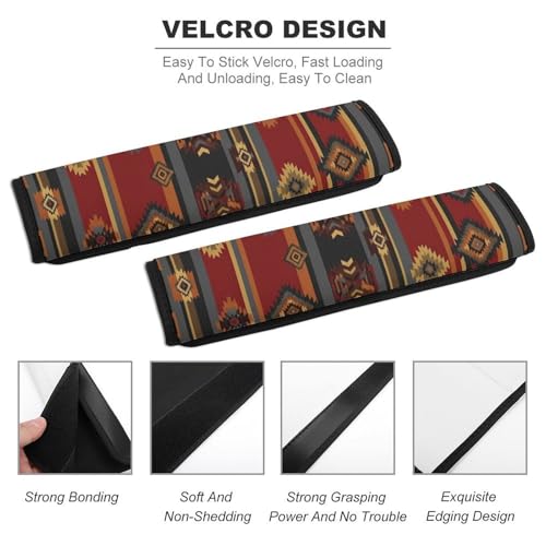 2 Pack Geometric Tribal Aztec Red Car Seat Straps Shoulder Pads Breathable Shoulder Protector for Elderly Support, Most Cars, Pressure Relief - color: Pattern 172