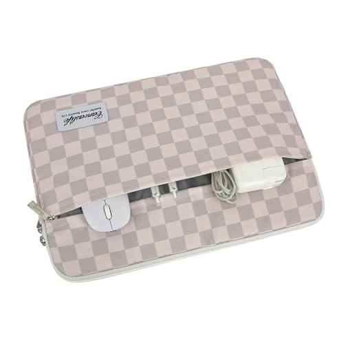 Canvaslife Neutral Checker Pattern Laptop Sleeve Case Cover with Pocket for MacBook Pro 14 inch and 14 inch-14.4 inch HP, Lenovo, Dell, ASUS, Acer Notebook Computer - color: Neutral Checker, size: 14 inch / 14.0 inch