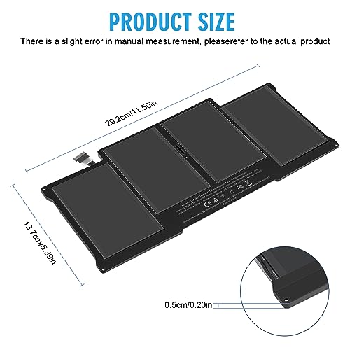 A1405 A1466 Laptop Battery for MacBook Air 13 inch A1466 (Mid 2012,Mid 2013,Early 2014, Early 2015,2017) A1369(Late 2010,Mid 2011 Version) fits A1496 A1377 (EMC :2925, 2469, 2559, 2392) [Upgraded 3.0] - size: 11.5*5.39*0.2inch
