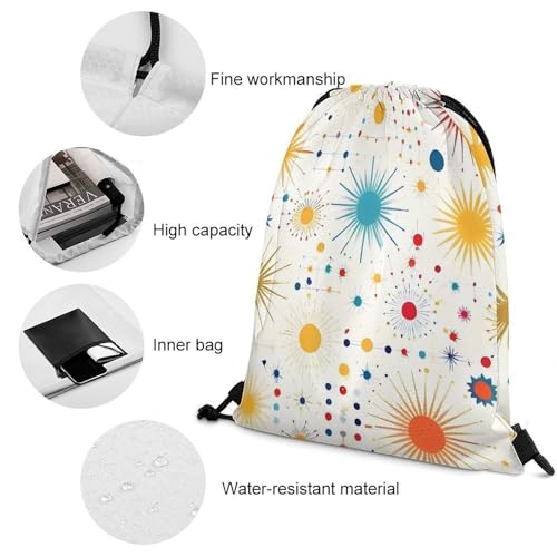 Lightweight Drawstring Sackpack Sports Backpack Waterproof for Gym Travel Hiking Men Women Durable Polyester, Star Retro Mid Century Modern Lines White Art Bags - color: Picture (36)