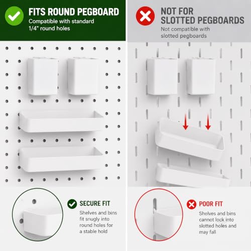 FZK 28-Packs Peg Board Organizer Accessories Kit, White | Includes ABS bins, shelves, book racks, and pegboard hooks, fits standard pegboards, ideal for home, office and craft room - color: White