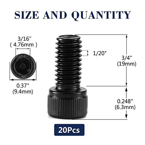 1/4-20 x 3/4" Socket Head Cap Screws Bolts, 20Pcs 304 Stainless Steel 18-8, Allen Socket Hex Drive, Full Thread, Black Oxide by SG TZH(with Hex Spanner) - size: 1/4-20 x 3/4"