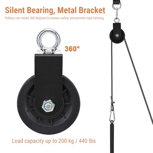 Diydeg Cable Pulley Wheel, 360 Rotatable Silent Detachable Traction Wheel, 440Lbs Load Mute Swivel Fitness Pulley for DIY Gym System, Equipment Replacement, Hoist