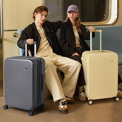 mixi 26 Inch Large Expandable Checked Luggage Suitcase with Spinner Wheels, Hardside Rolling Travel Suitcase PC with TSA Lock, Lark Yellow - color: Lark Yellow, size: 26in Expandable