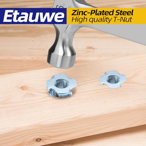 M5 T-Nuts zinc Plated Steel, 4-Pronged Tee Nut for Wood, Rock Climbing Holds, Furniture, 100 PCS