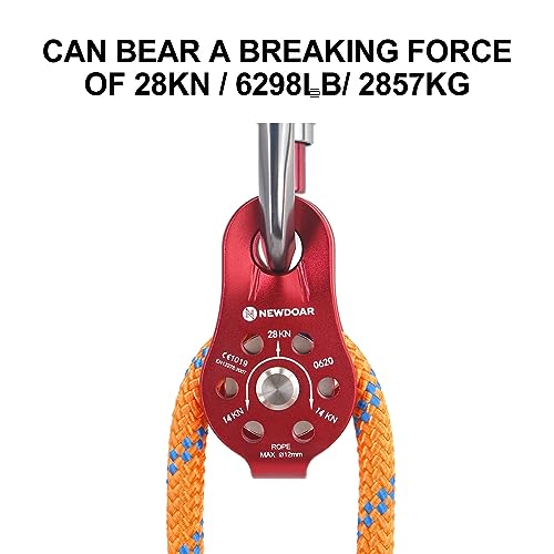 Fixed Plate Micro Pulley,28KN CE Certified General Purpose Small Aluminum Rope Pulleys for Climbing/Aloft Work/Rappelling/Rescue Etc - color: One Unit (28KN Pulley Red)