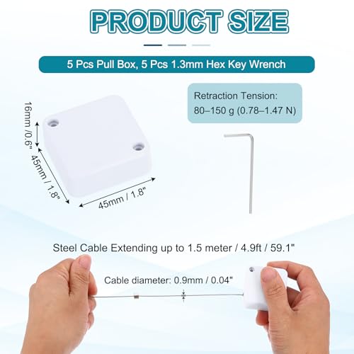 PATIKIL Retractable Remote Control Cable Tether (4.9ft / 1.5M, White)(5 Set) Square Remote Control Security Lanyard Lock Adjustable Locking Leash with Rope Locks, Suit for - TV/Tablets - color: White, size: 4.9ft