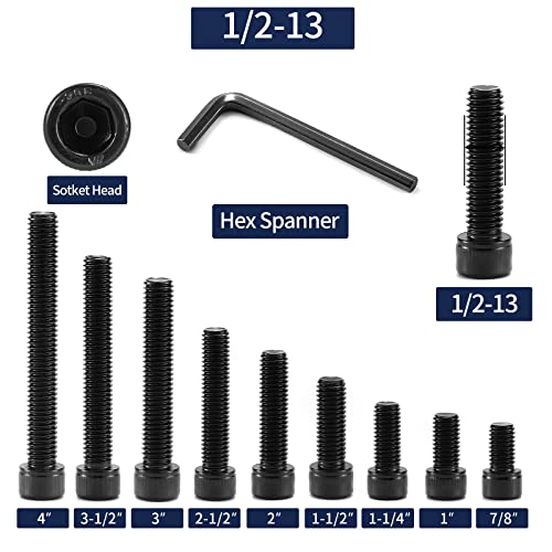 1/2-13 x 2 Socket Head Cap Screws Bolts, 20Pcs 304 Stainless Steel 18-8, Allen Socket Hex Drive, Full Thread, Black Oxide by SG TZH(with Hex Spanner) - size: 1/2-13 x 2"