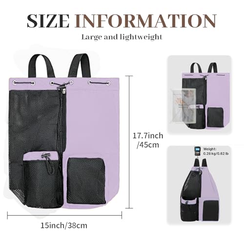 Beach Backpack with Wet Pocket Drawstring Mesh Beach Bag Waterproof Swimming Pool Backpack for Men and Women - color: Purple