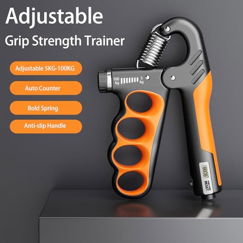 Grip Strength Trainer, 5-100KG (11-220 LB) Adjustable Resistance Forearm Hand Gripper Strengthener with Counter, Hand Wrist Exercise Workout Equipment for Home/Office Gym - color: Red