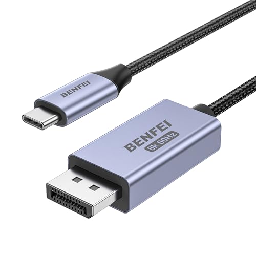 BENFEI Bidirectional USB C to DisplayPort 1.4 Cable 6FT, Support 8K@60Hz 4K@240Hz (Thunderbolt 4 to DisplayPort Cable) Grey - Not for Portable USB-C Monitor