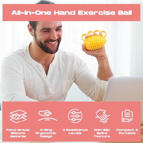 Hand Exercise Ball, Finger Therapy Ball, Grip Strengthener for Adults - Stress Relief, Massage Ball, Resistance Training for Wrist Flexibility, Hand Strengthening, Anxiety Relief - color: Yellow