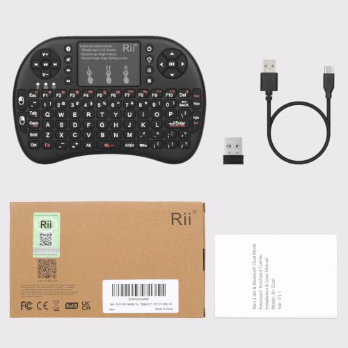 Rii 2.4GHz Mini Wireless Keyboard with Touchpad＆QWERTY Keyboard, Backlit Portable with Remote Control for Laptop/PC/Tablets/Windows/Mac/TV/Xbox/PS3/Raspberry Pi .(Black)