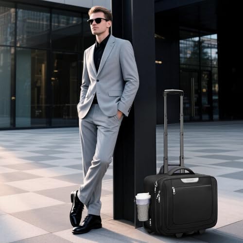 Ytonet Rolling Laptop Bag, Rolling Briefcae for Men Women, 17.3 Inch Water Resistant Laptop Bag with Wheels, Overnight Roller Computer Bag Laptop Briefcases for Work Carbon Black