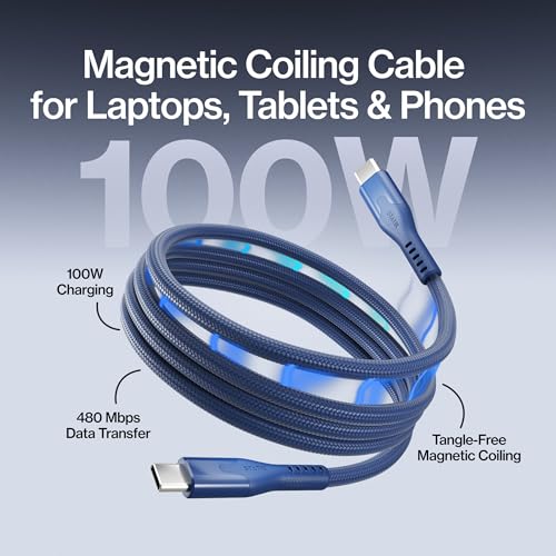Statik MagStack Pro USB C to USB C Coiling Magnetic Charging Cable,100W | Nylon Braided Tangle-Free Design, Magnetic Coiling, Data Transfer, Compatible with iPhone & Android, 3FT Navy, 3 Pack - color: Navy, size: 3ft (3 Pack), style: USB-C to USB-C