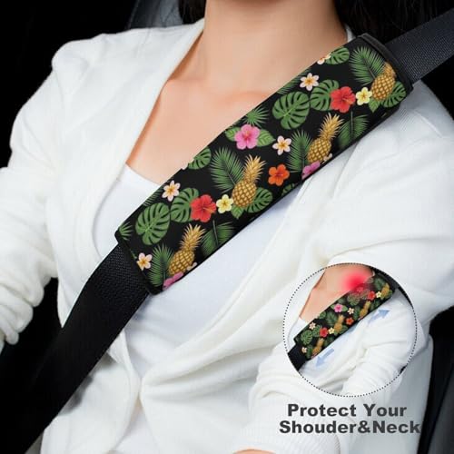 1 Pair Universal Soft And Comfortable Seat Belt Shoulder Pad for Adult Use, Stroller Pushchair High Chair, Palm Leaves Hibiscus Flowers Hawaii Tropical Pineapples Neck Strap Covers, Anti-Slip Pad - color: Pattern 394