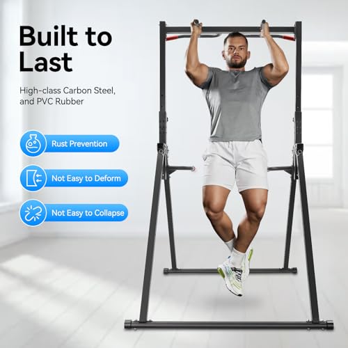 Foldable Pull Up Station, Pull Up Bar for Home, Height Adjustable, Multifunction Fitness Tower Station Strength Training Equipment for Home Outdoor