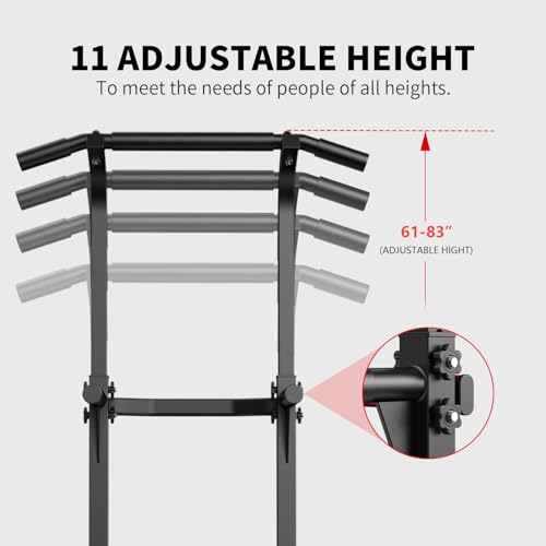 ZENOVA Pull Up Bar Dip Bar Squat Rack Workout Dip Station Height Adjustable Free Standing Chin Up Bar - color: Black