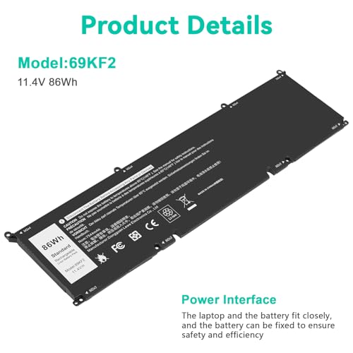 Fancy Buying 69KF2 Battery for Dell XPS 15 9500 9510 9520 9530 M15 R3 R4 R5 R6 R7, M16 R1, M17 R3 R4 Precision 5550 5560 5570 Inspiron 7510 7610 7620 P87F P91F P45E 0GFJ6 Vostro 7510 7620-86Wh - size: 13.1*3.3*0.28inch