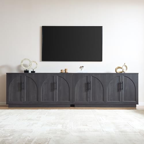 Fatmok 59" Sideboard Buffet Cabinet & TV Stand Set of 2, Modern Arched Credenza with Adjustable Shelves and Long Metal Handles, Wood Console Coffee Bar Storage for Living Room, Black Grey - color: Aa-black Grey