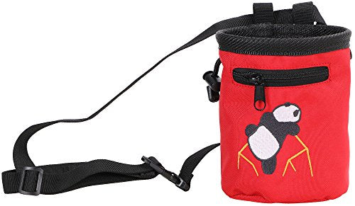 AMC Rock Climbing Panda Embroidered Chalk Bag with Zipper Pocket - color: Red