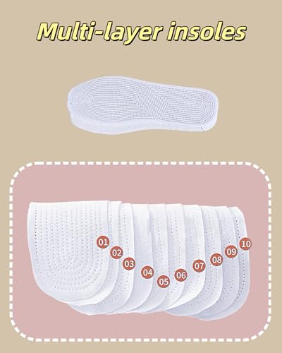 Shoe Insoles for Women and Men, 4 Pairs Cotton Thick Non Slip Pads, Breathable Washable & Comfort Insoles for Work Shoes (White, 9 Women / 8 Men) - size: 9 Women / 8 Men