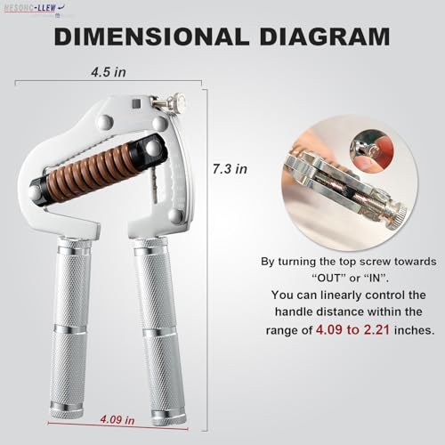 Adjustable Grip Strength Trainer: Premium 304 Stainless Steel Structure, Aerospace Grade Aluminum Alloy Handle, Grip Strength Adjustable Range 55-264 lbs
