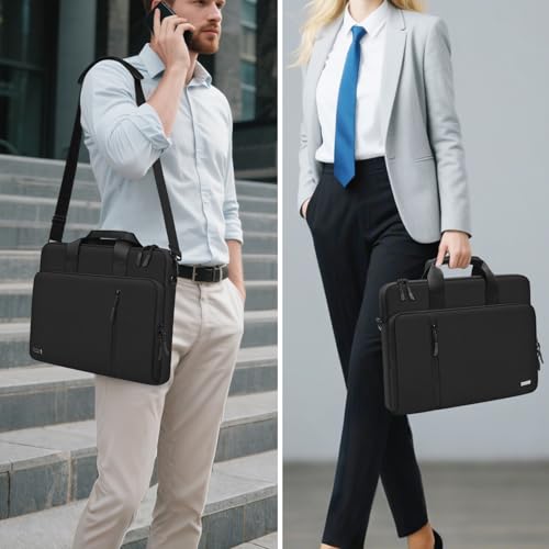 TECOOL 14 Inch Laptop Bag, 360 Protective Case Sleeve Messenger Bag | Waterproof Computer Briefcase with Shoulder Strap for 14 Inch Acer ASUS Lenovo HP Dell Laptop, MacBook Air 15, Black - color: Black, size: 14-15 Inch