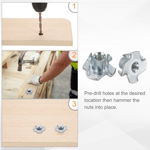 HARFINGTON M4x8mm T-Nuts 4 Pronged Tee Nut 0.57" x 0.31" Fully Thread Carbon Steel Inserts for Wood, Rock Climbing Holds, Cabinetry, Furniture 100pcs - size: M4x8mm, 14.5mm