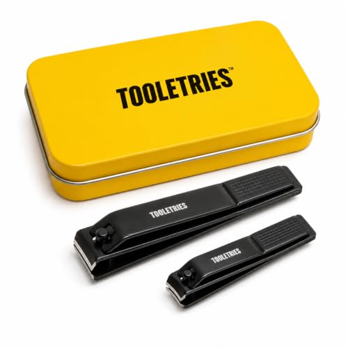TOOLETRIES Premium Nail Clipper Kit with Travel Tin - Black | Premium grooming kit featuring stainless steel finger & toenail clippers in a reusable tin: for home, travel & gifting.