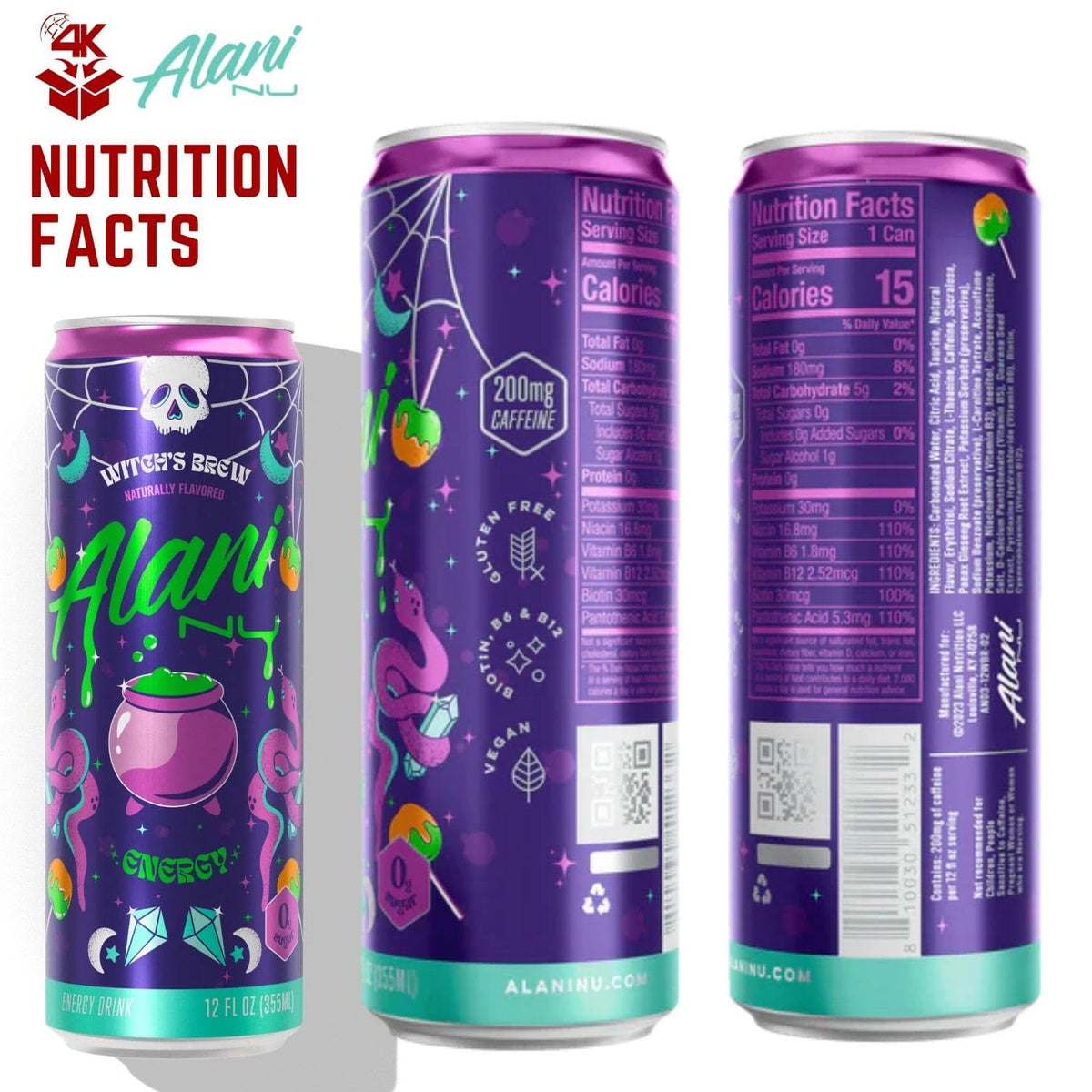 Alani Nuu Witches Brew Pack of 6 – 12 fl oz | 4K Logistics Bundle